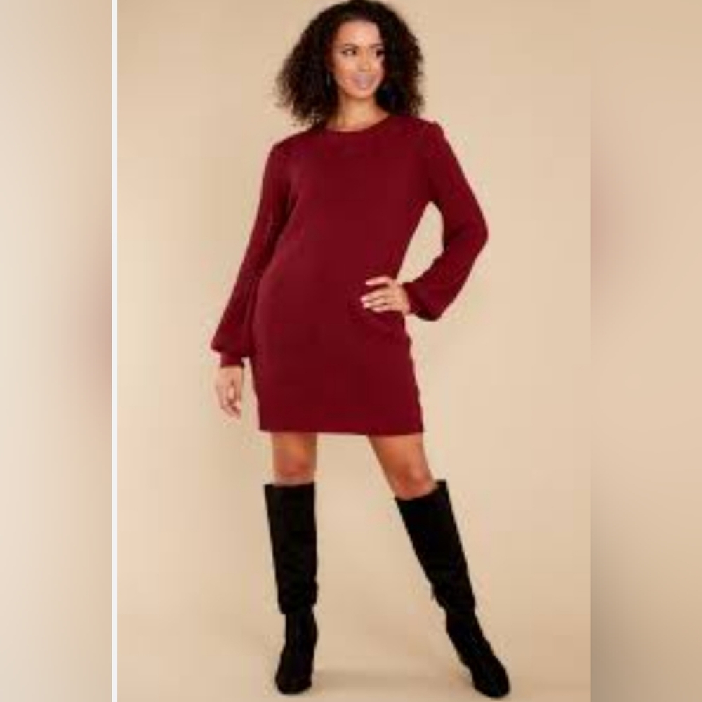 Women's Versatile Wine Sweater knitted Dress